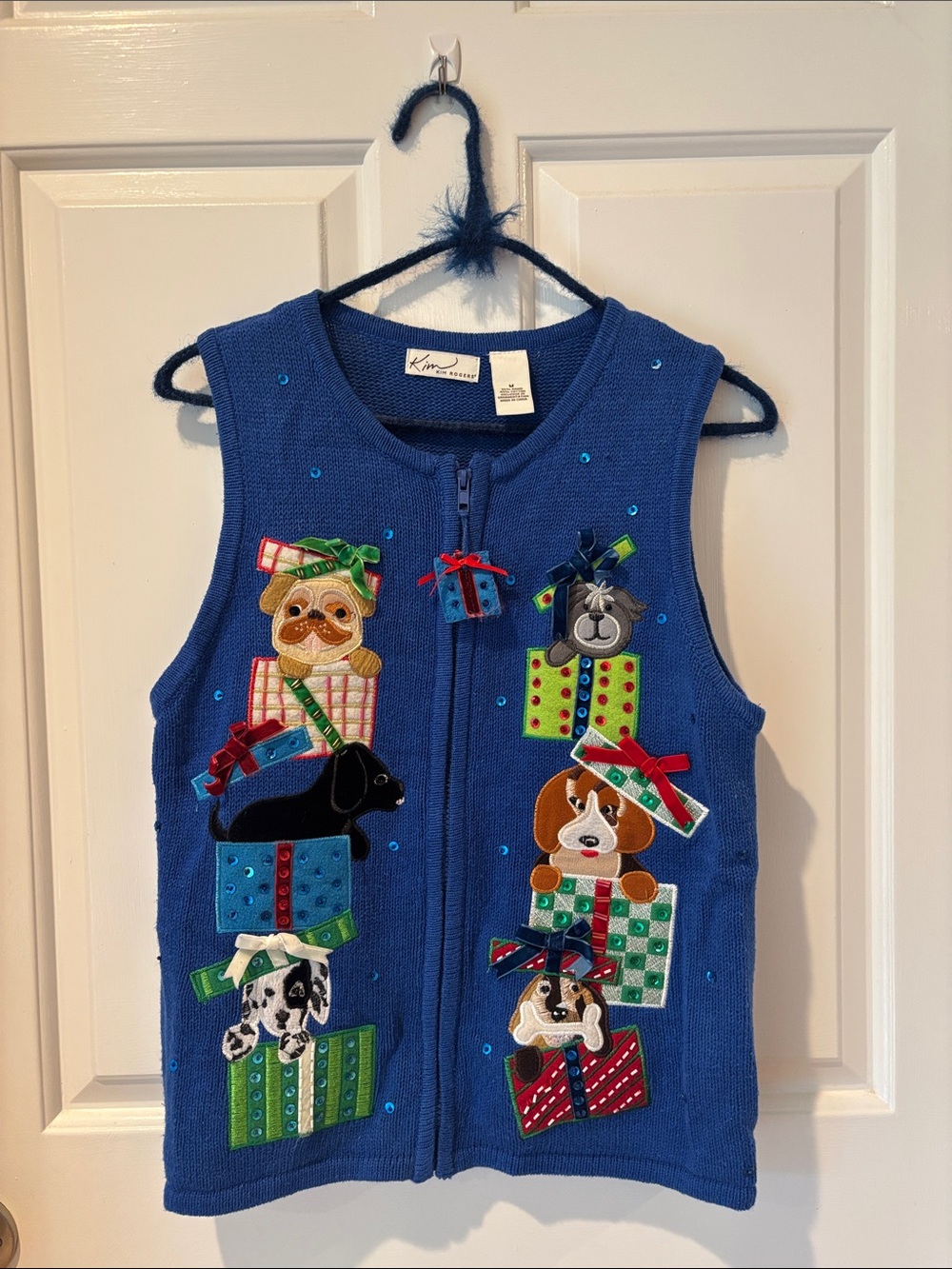 Kim Rogers Holiday Tacky Ugly Sweater Vest with Festive Puppy Appliques Size M